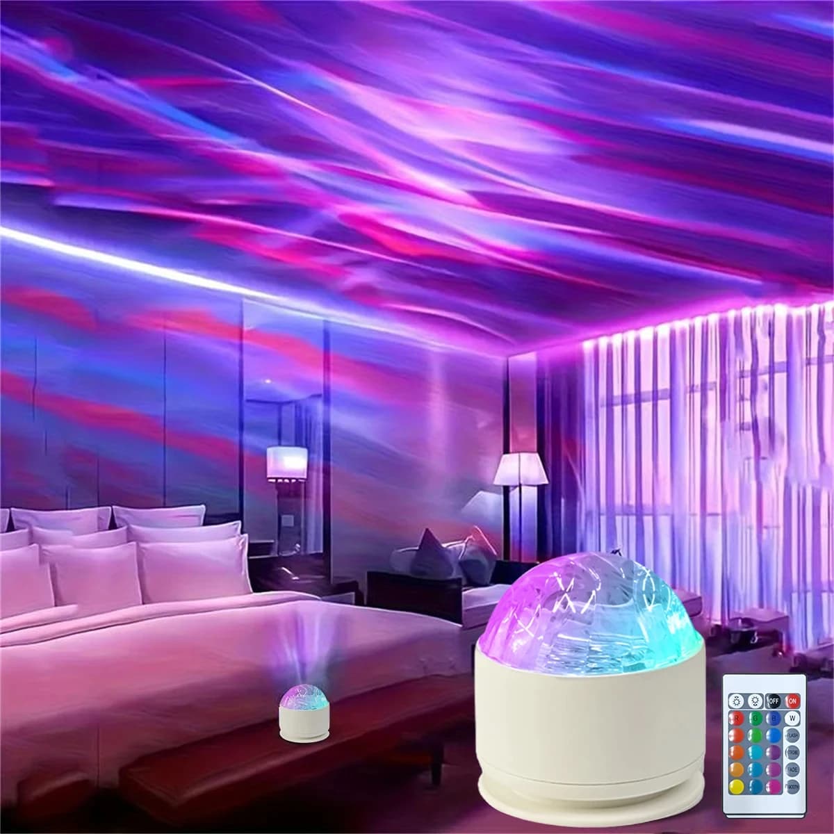 Proiettore Aurora Boreale/Onde d'Acqua, Lampada LED Notturna con Telecomando, Luce Decorativa per Feste, Proiettore Atmosfera
