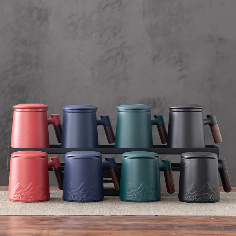 Set da 3 tazze da tè in ceramica, tazze con coperchi, tazze da caffè con separazione dell'acqua del tè filtrato, tazze per bevande
