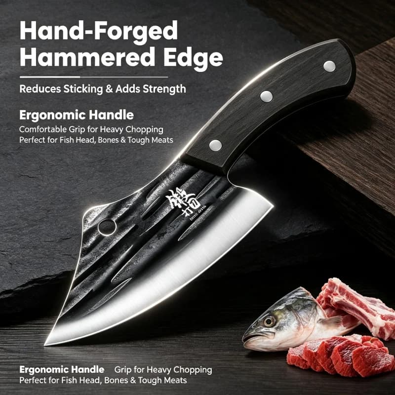 1/3 Pieces Hand-Forged Kitchen Knife Set Sharp Fish Head Bone Chop Cleaver with Ergonomic Handle for Meat Suitable