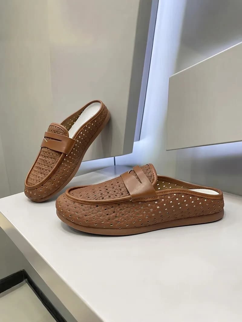 Men's Summer Breathable Woven Hollow out Slip-On Driving Shoes Half Slippers Low Heel Thick Bottom Casual Sport Leisure