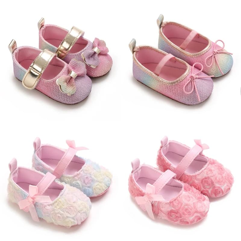 Scarpe da principessa per bambina 0-18 mesi, carine e alla moda, con fiocco multicolore, scarpe per il primo passo, suola morbida, comode per neonati