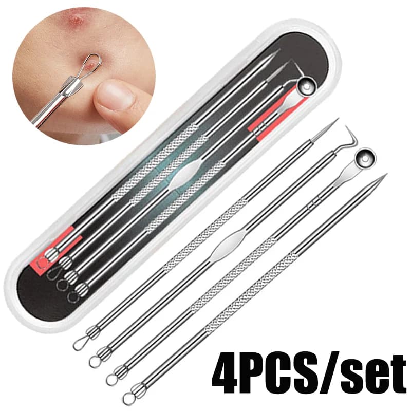 4 pcs/set Acne Removal Needles Stainless Steel Brufolo Macchia Comedone Remove Face Cucchiai Viso Skin Care Tools For Face Pores