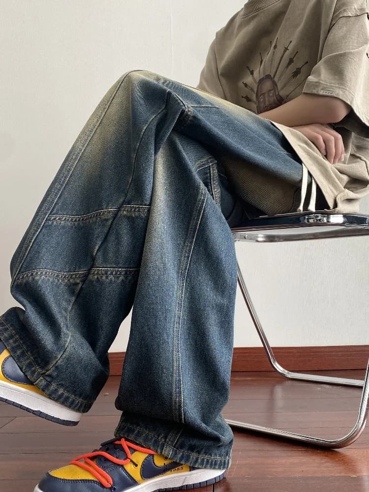 American High Street Men's Jeans Autumn Thin Straight Loose Wide Leg Casual Pants Worn Waed down to the und Jeans
