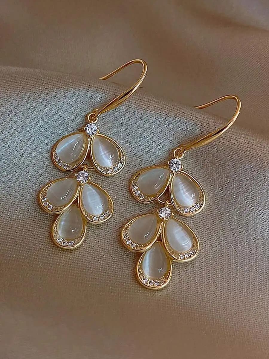Rhinestone and Opal Decorative Drop Earrings for Elegant Everyday Wear