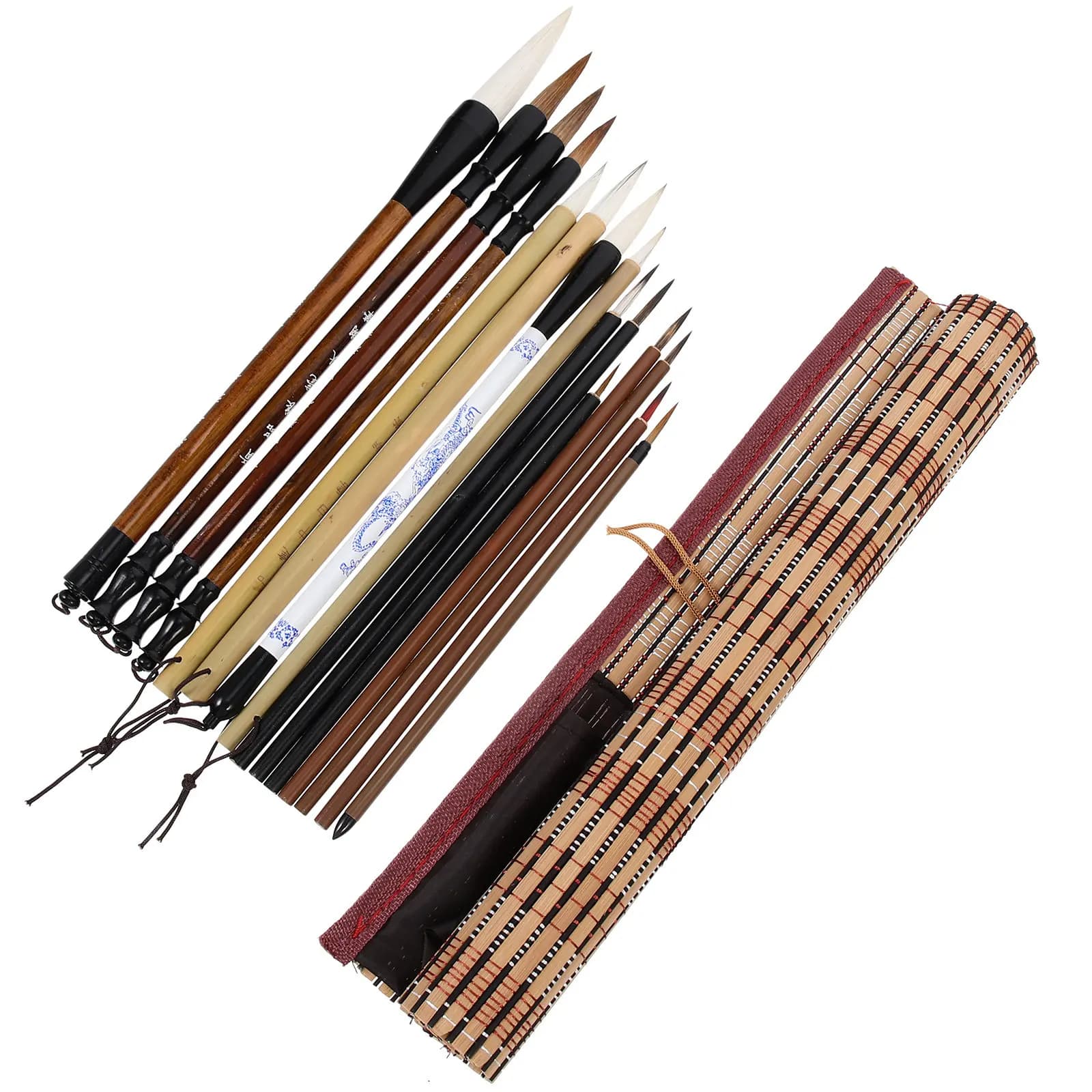 15Pcs Chinese Calligraphy Brush Set Sturdy Wood Handle Painting Tools for School Beginners Drawing Calligraphy Practice