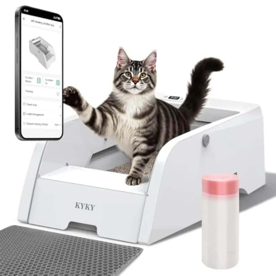 Lettiera autopulente per gatti, modello aggiornato con controllo tramite APP, design ampio e aperto per gatti singoli o multipli, anti-intravento.