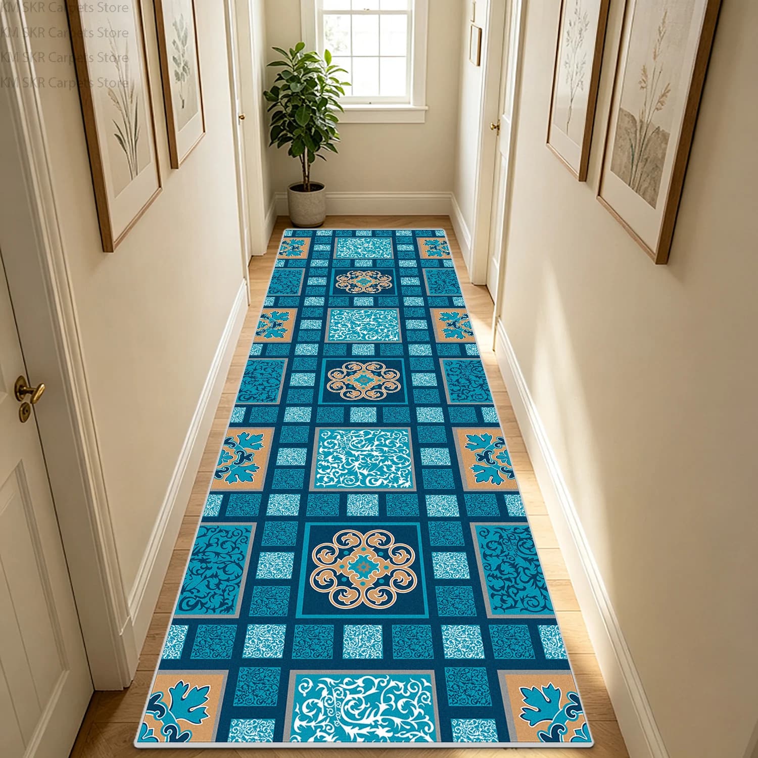 Luxury European Style Hallway Runner Carpet Washable Anti Slip Decoration Wedding Rug Retro Geometric Living Room Sofa Floor Mat