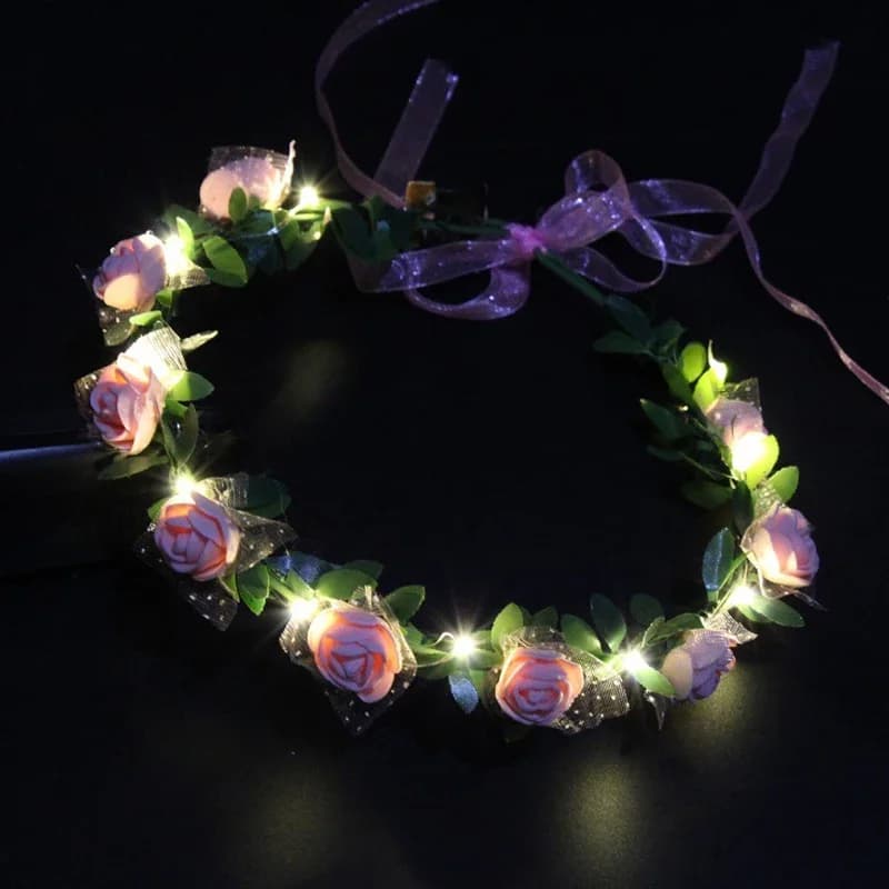 1pcs Women Girl Princess Crown Flower Headband LED Light Up Garland Gift Cosplay Birthday Costume Glow Party Wedding Festival