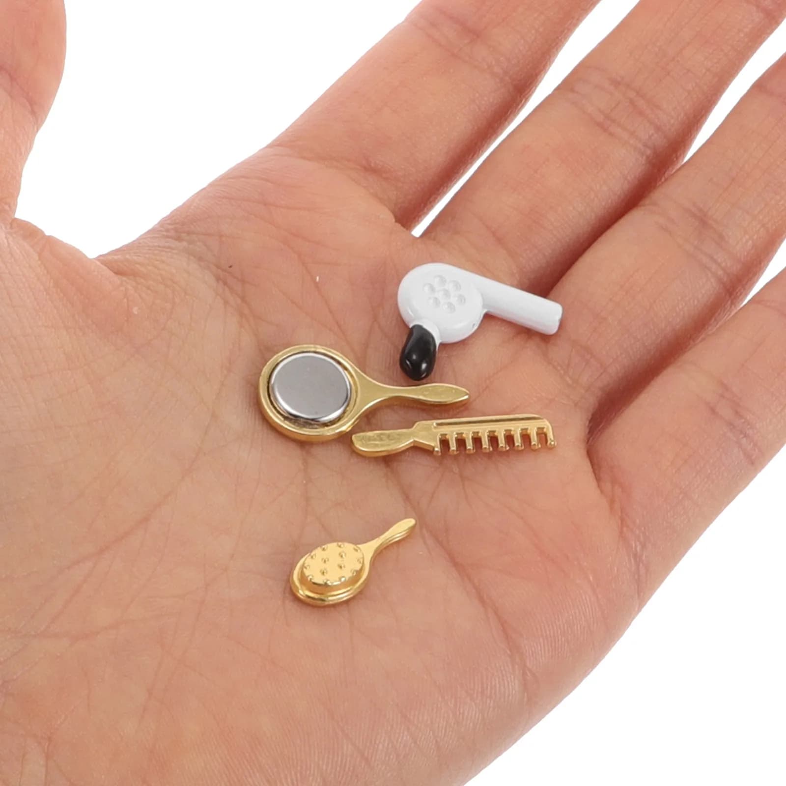 Set Bagno in Miniatura da 8 Pezzi: Asciugacapelli Realistico, Mini Pettine, Specchio e Accessori Trucco per Giochi di Ruolo e Scene di Bagno in Miniatura