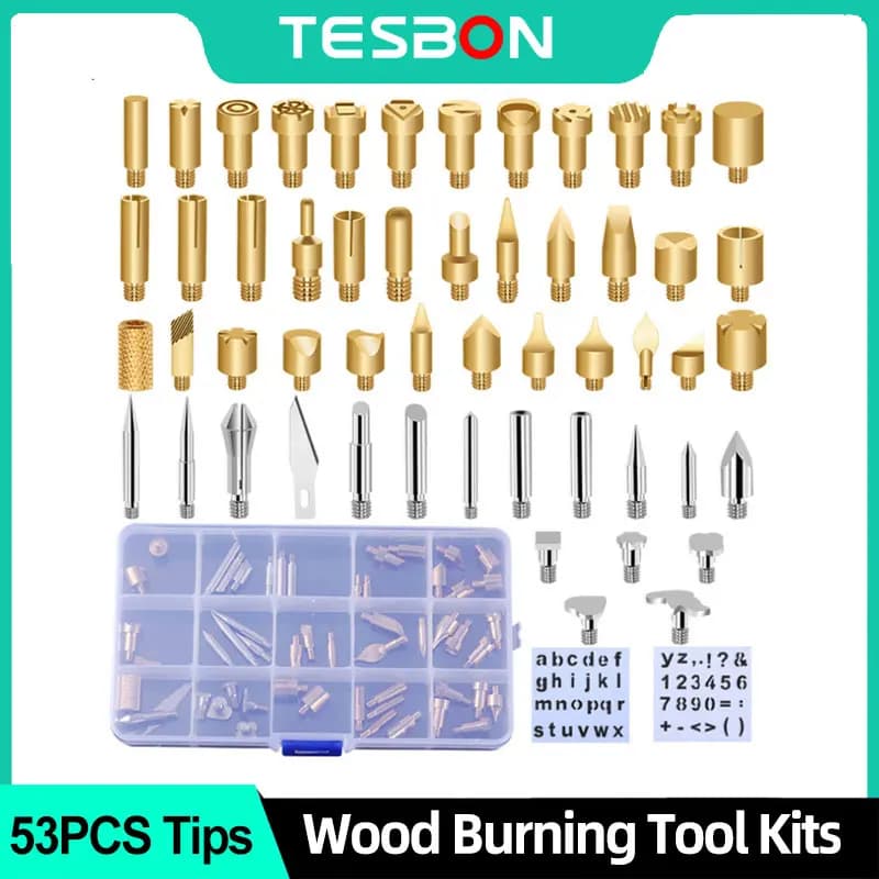 53PCS Durevole Stencil Carving Art Pen Punte in ottone Set di strumenti per saldatore Kit pirografia Set di strumenti per intaglio per marcatura a legna