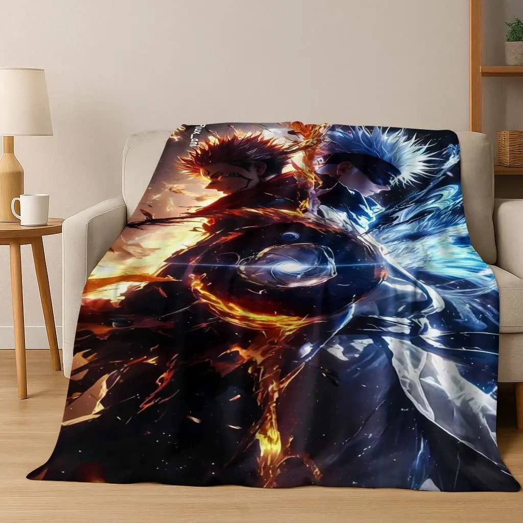 Jujutsu Kaisen Gojo Satoru Vs Ryomen Sukuna Ice Fire 3D Printed Blanket Manga Style Household Leisure Warm Flannel Throw Blanket