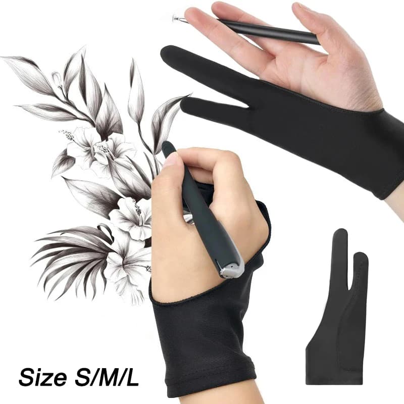 Guanto da Disegno Anti-touch a Due Dita per iPad, Tablet Grafici, Schizzi, Protezione da Sbavature per Artisti, Guanti da Pittura Taglia SML