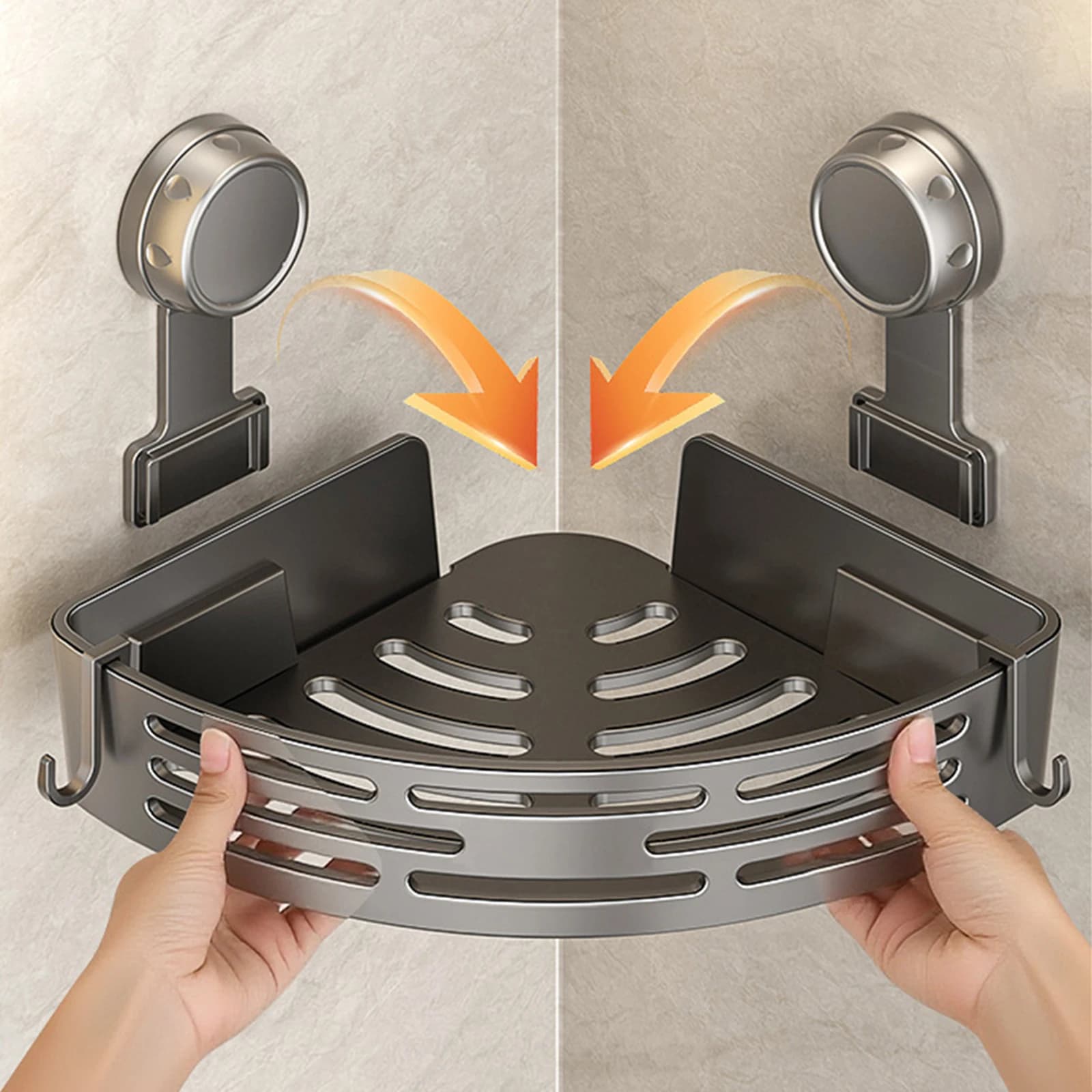 Portaoggetti triangolare ad angolo con ventosa e ganci, senza foratura, rimovibile, per bagno e cucina, organizer da 1-3 livelli