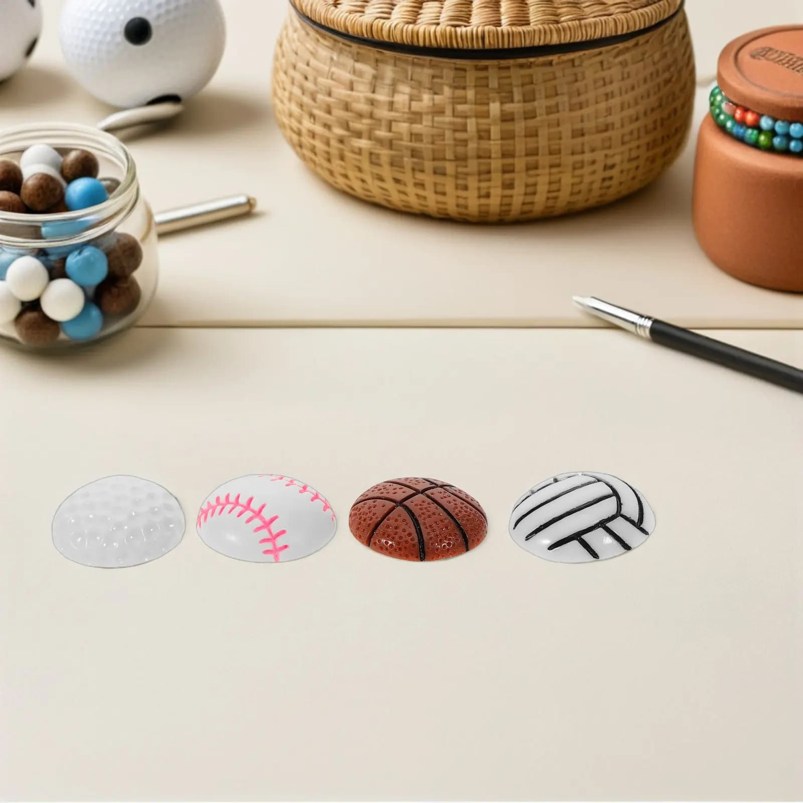 40Pcs Resin Charms DIY Craft Kit Sports Flatback Mini Basketball Baseball Soccer Volleyball Golf Scrapbooking Accessories