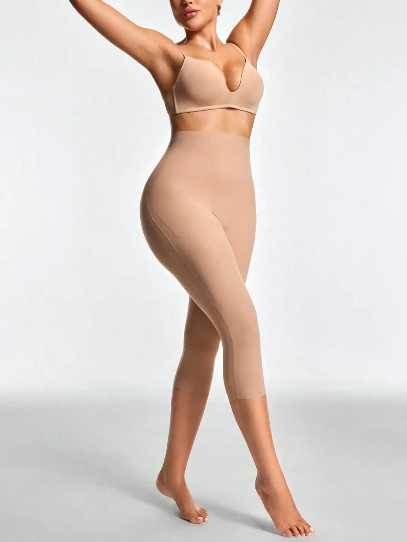 Leggings Modellanti a Vita Alta per Donna, Tinta Unita, Lunghezza 3/4