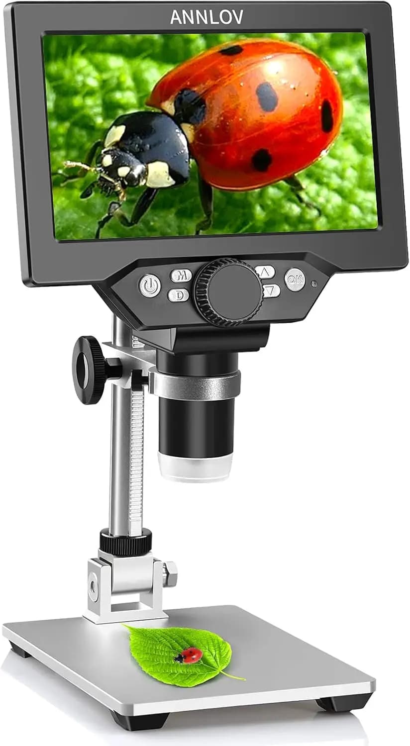 Microscopio Digitale LCD da 7 Pollici, Ingrandimento 1200X, Fotocamera 1080P con Supporto in Metallo per Bambini e Adulti