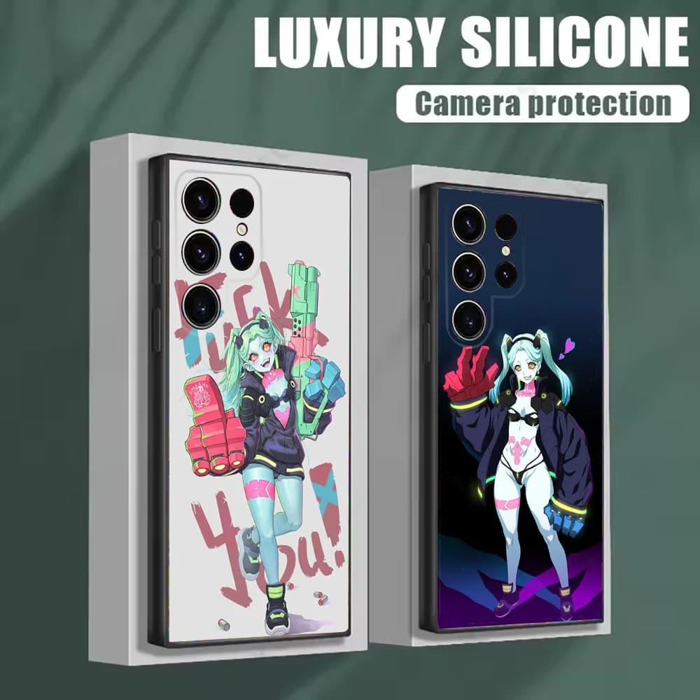 Custodia per telefono Rebecca C-Cyberpunk E-Edgerunners per Samsung S25, S24, S21, S22, S23, S30, Ultra, S20, Plus, Fe, Lite, Note, 10 Guscio morbido nero