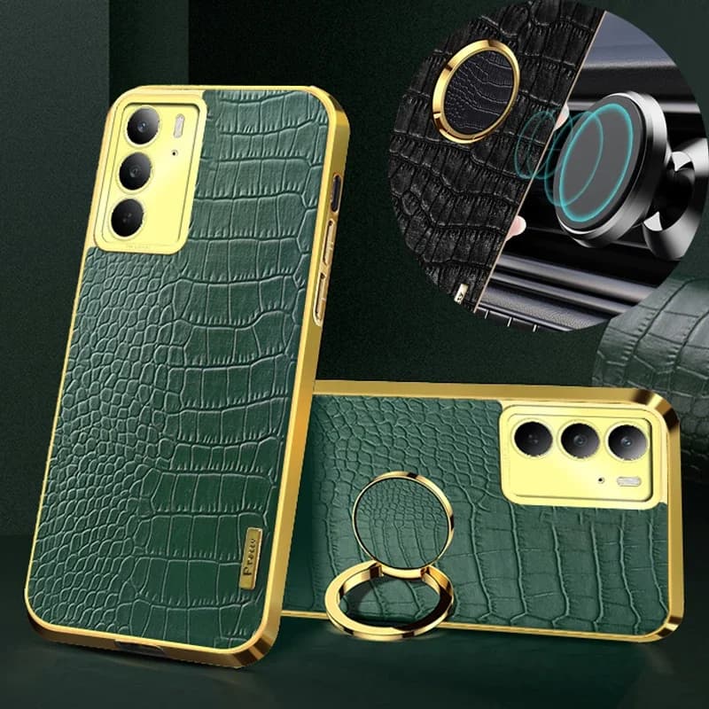 Crocodile Pattern PU Leather Phone Case for Realme C75 C35 C67 C33 C55 C53 C51 C65 4G 5G Soft Cover Cases Ring Magnetic Holder