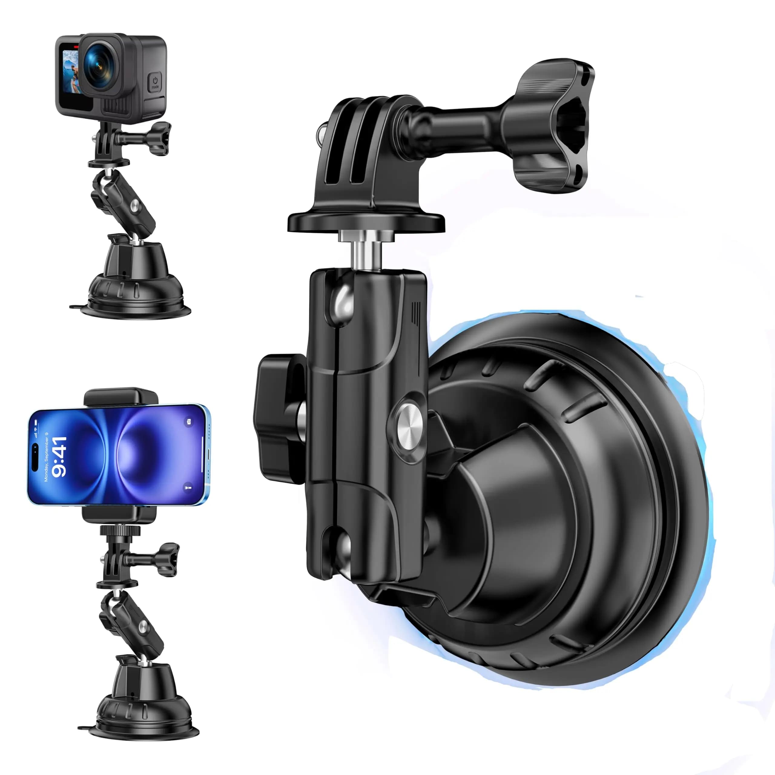 Suction Cup Mount for DJI Osmo Nano Action 6 5 Pro 4 360 for Insta360 Go Ultra for Gopro Hero 13 12 11 MAX 2 Metal Ball Head Quick Release Phone Car Holder Adapter Accessories