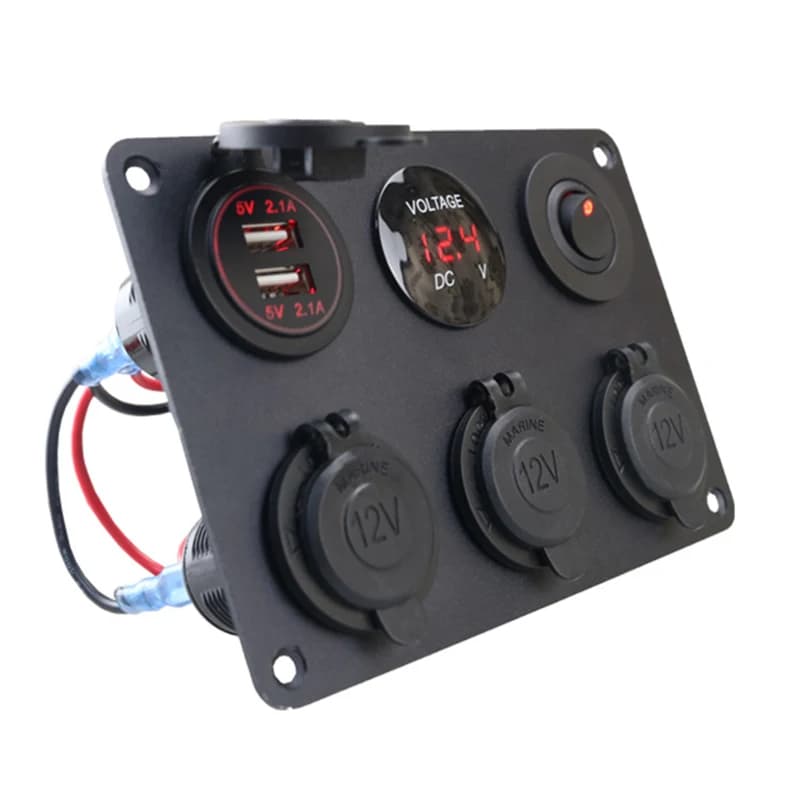 Presa accendisigari Multi pannello 12V presa di corrente 4.2A doppio caricatore USB LED voltmetro interruttore a levetta per auto Marine RV