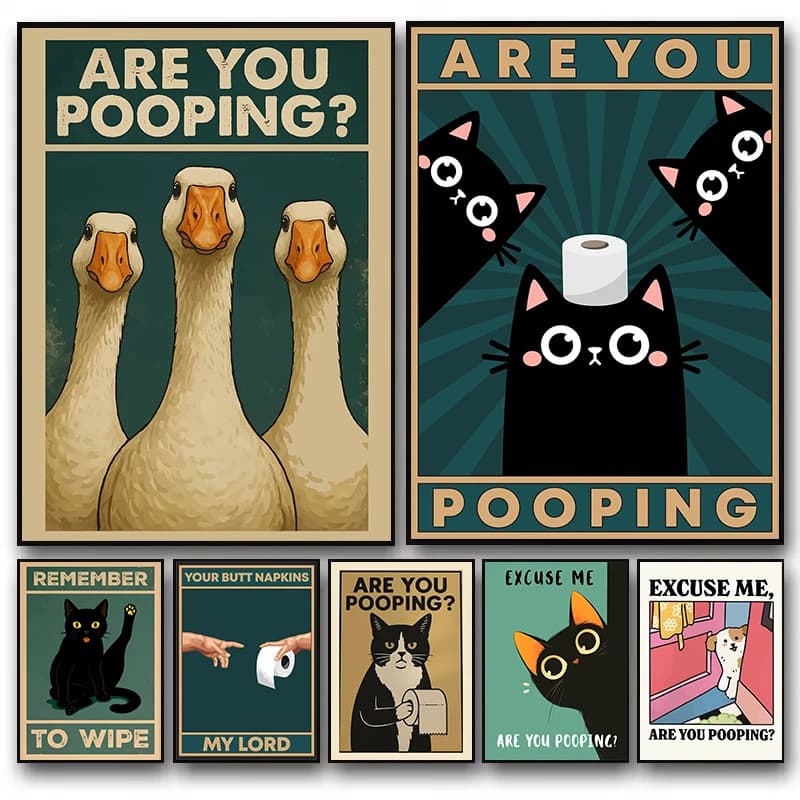Divertente bagno gatto nero toilette citazioni umoristiche sei cacca cane anatra poster tela pittura immagine di arte della parete decorazioni per la casa