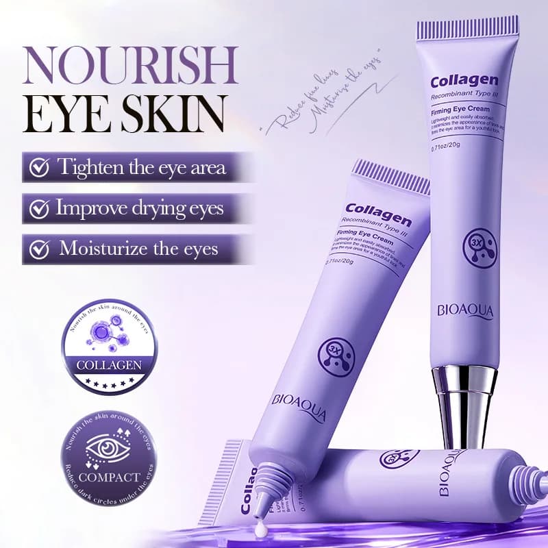 Crema Contorno Occhi Rassodante al Collagene che Riduce le Rughe Sottili, Lasciando il Viso dall'Aspetto Più Giovane Texture leggera, facilmente assorbibile.