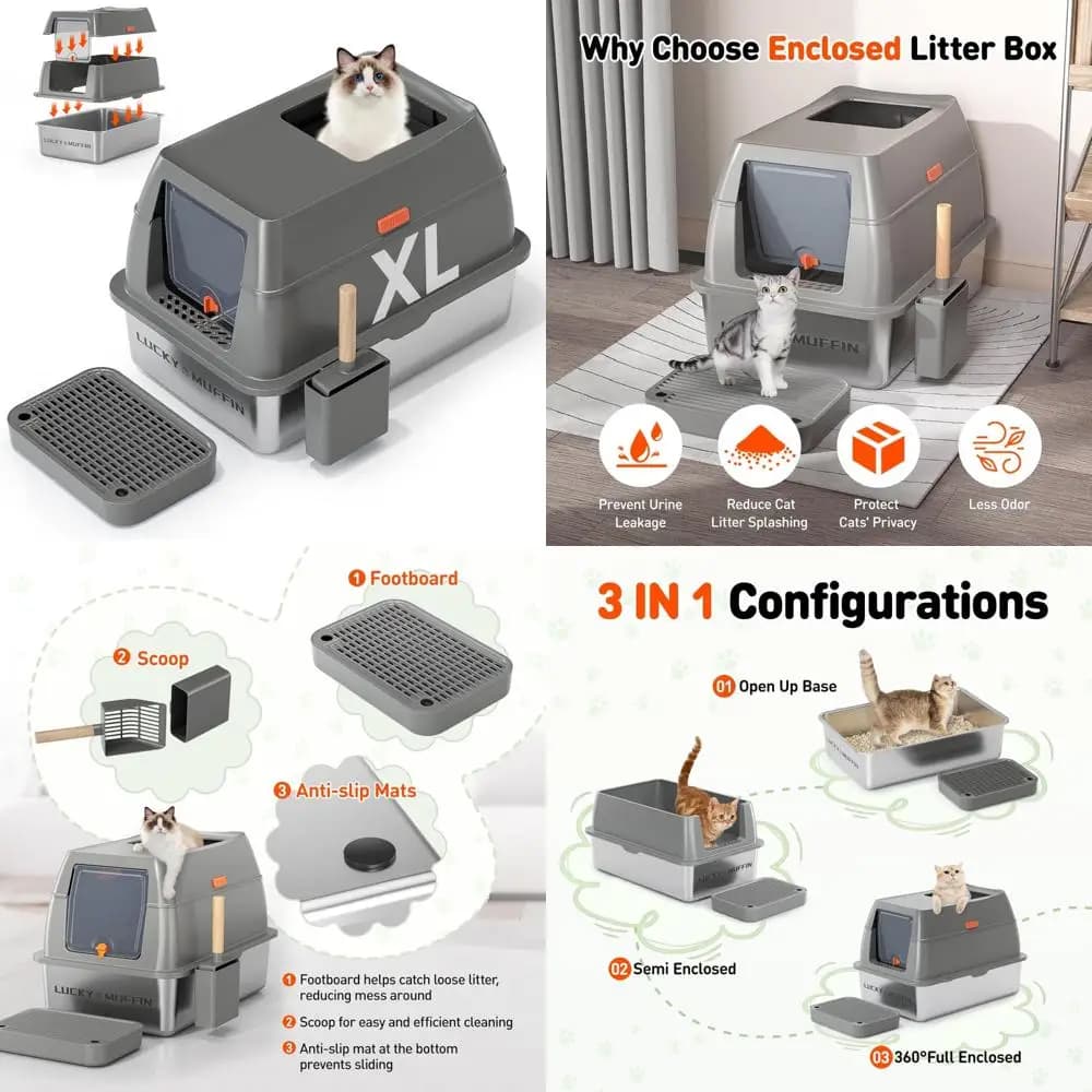 Lettiera per gatti extra large chiusa in acciaio inossidabile con coperchio rimovibile per gatti grandi - Padella in metallo di alta faccia Premium XL per grandi dimensioni