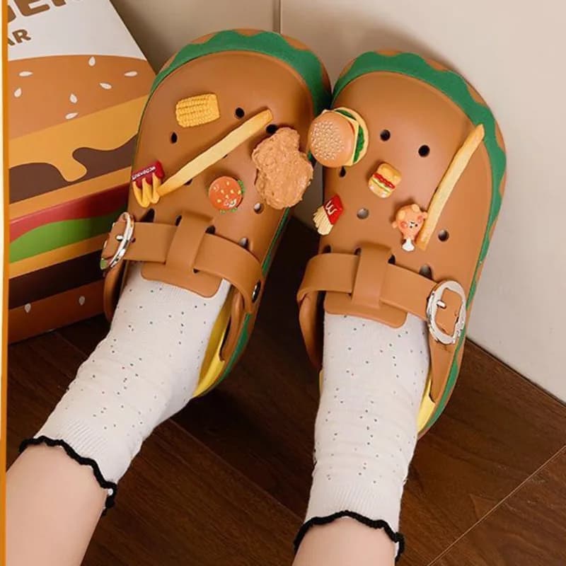 Funny summer slippers for burger Accessories for cute cartoons Shoes waterproof Cosplay Outdoor Slippers EVA Shoes with ankle strap