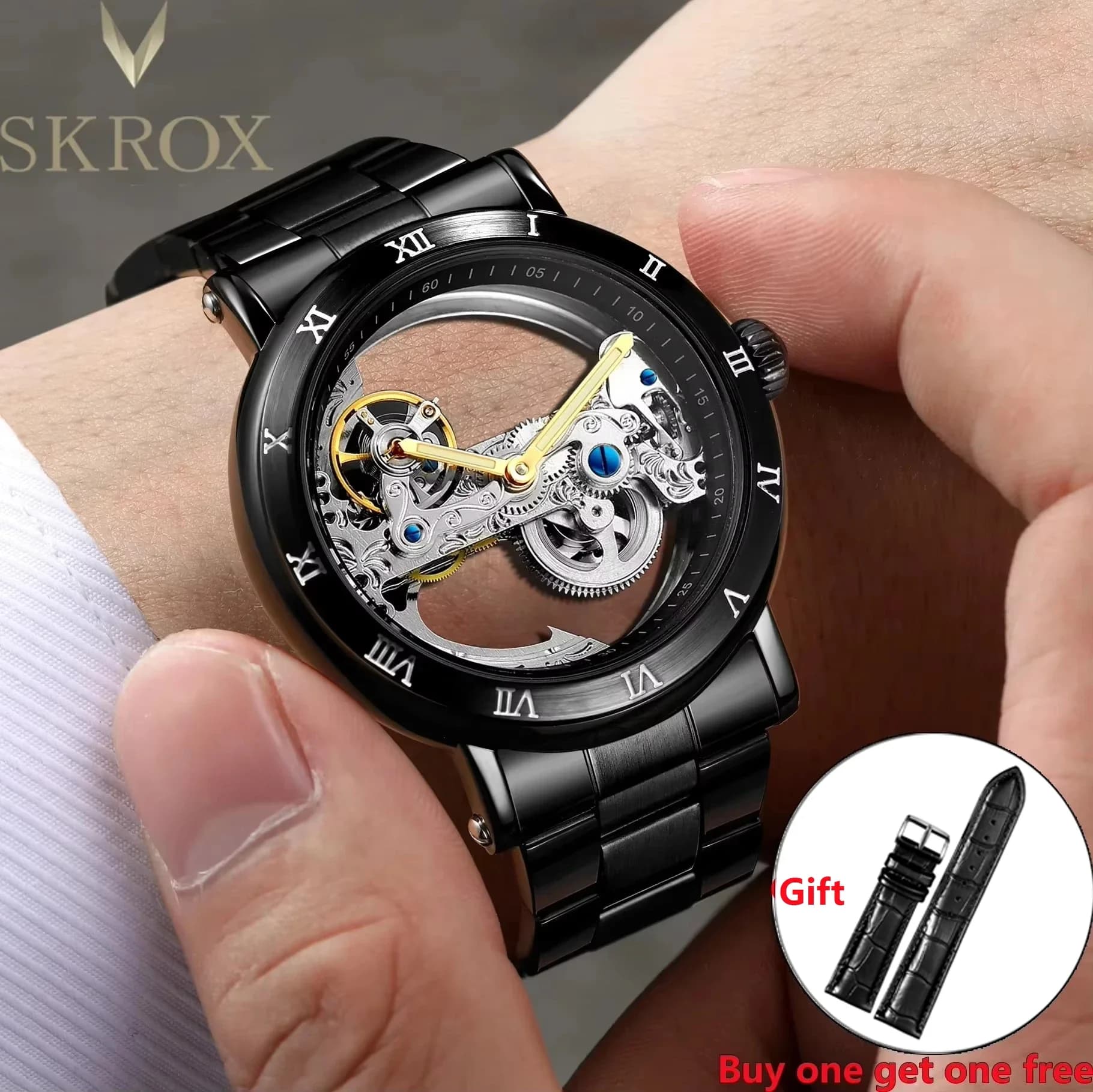 Marchi di lusso originali Orologio da uomo con movimento automatico scheletro cavo Orologio meccanico in acciaio inossidabile Orologi da uomo impermeabili
