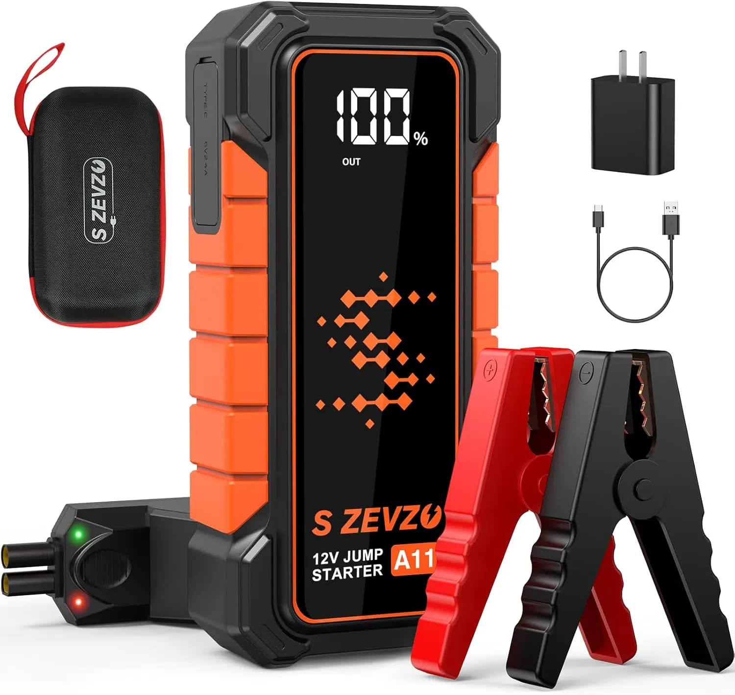 A11 Jump Starter 5000A Amplificatore portatile al litio 12V con USB, display LCD, torcia elettrica, custodia