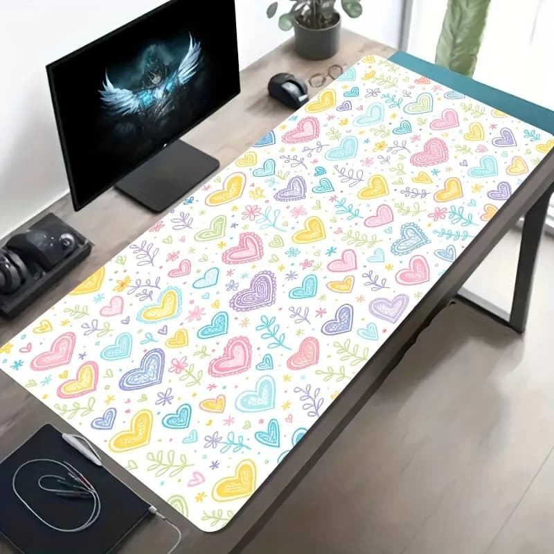 Tappetino per Mouse con Motivo a Cuori, Base Antiscivolo in Gomma, Tappetino da Scrivania per Gaming, Durevole e Lavabile per Ufficio