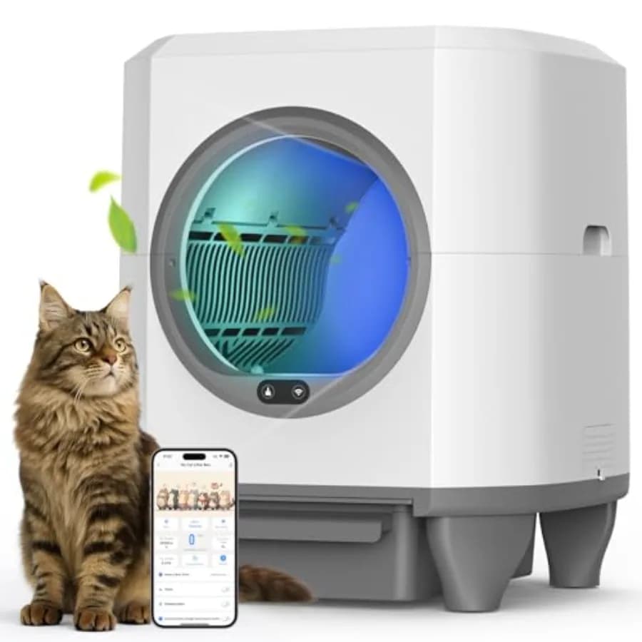 Lettiera Automatica Autopulente per Gatti di Grandi Dimensioni con Controllo Tramite App, Sensori di Sicurezza Integrati, Scatola Deodorante e 1 Rotolo di Sacchetti per Rifiuti