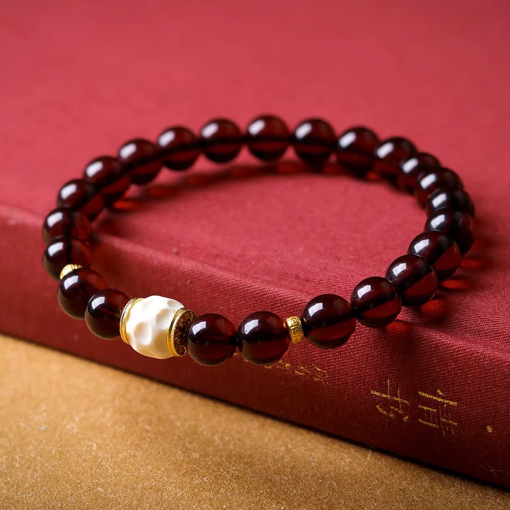 Bracciale Mala in Legno di Agar Bianco Kyara, Artigianato in Lacca, Agata Nanhong, Perle d'Ambra, Nuovo Stile Cinese, Perline di Preghiera Wenwan per Donne