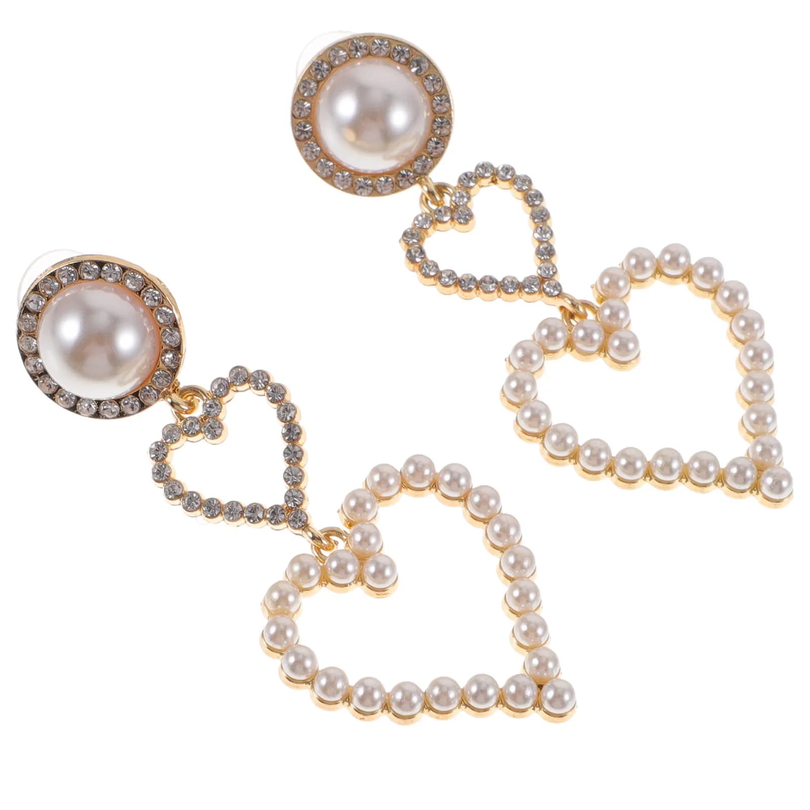 1 paio di orecchini a forma di cuore da donna, con strass e perle, gioielli leggeri e comodi, per anniversario, compleanno, San Valentino, Natale