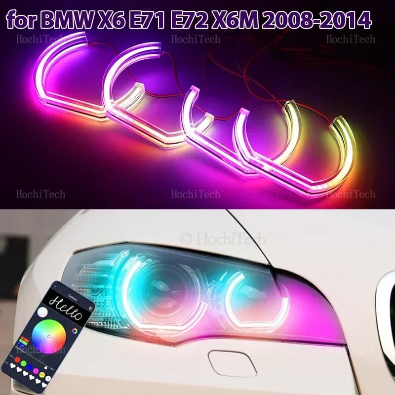 Per BMW X6 E71 E72 X6M 2008-2014 Anelli luminosi multicolor RGB stile M4 con controllo tramite app e indicatori di direzione a LED.