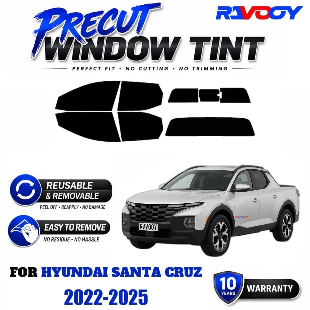 RAVOOY Precut Window Tint, Reusable Removable EPU Film, Custom Fit for Hyundai Santa Cruz 2022-2025, UV Heat Protection