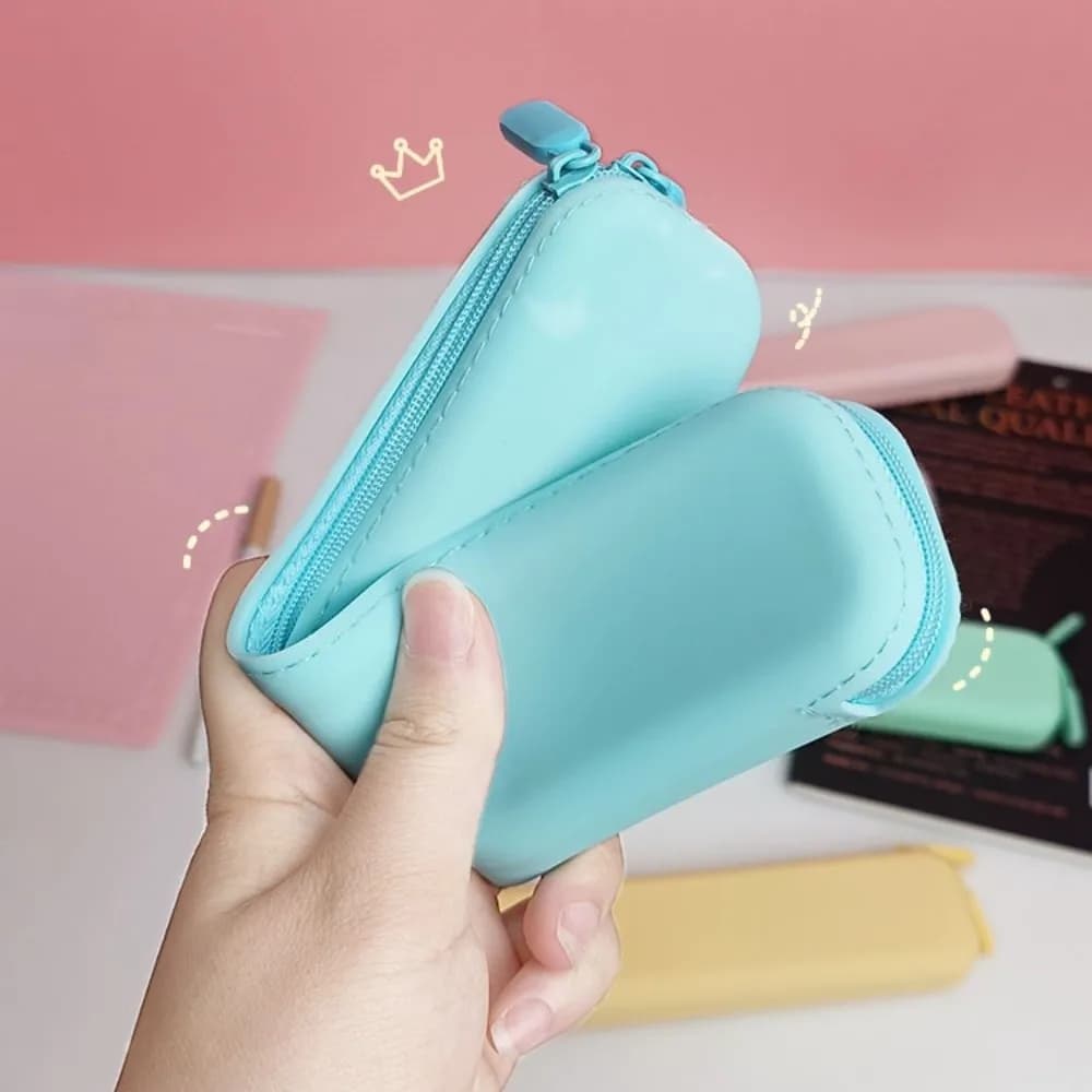 Astuccio in Silicone Tinta Unita, Borsa Multifunzionale con Cerniera per Penne, Morbida Custodia per Cancelleria Stile Macaron per Ufficio