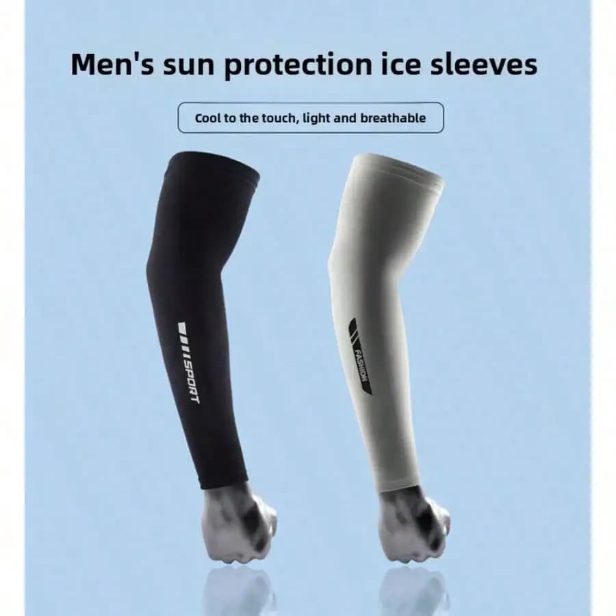 1 paio di maniche protettive da sole in seta ghiacciata da uomo, protezioni per le braccia traspiranti anti-UV per sport estivi all'aperto, adatte per l'uso quotidiano, ciclismo, viaggi, pesca, uscite quotidiane, arrampicata, escursionismo
