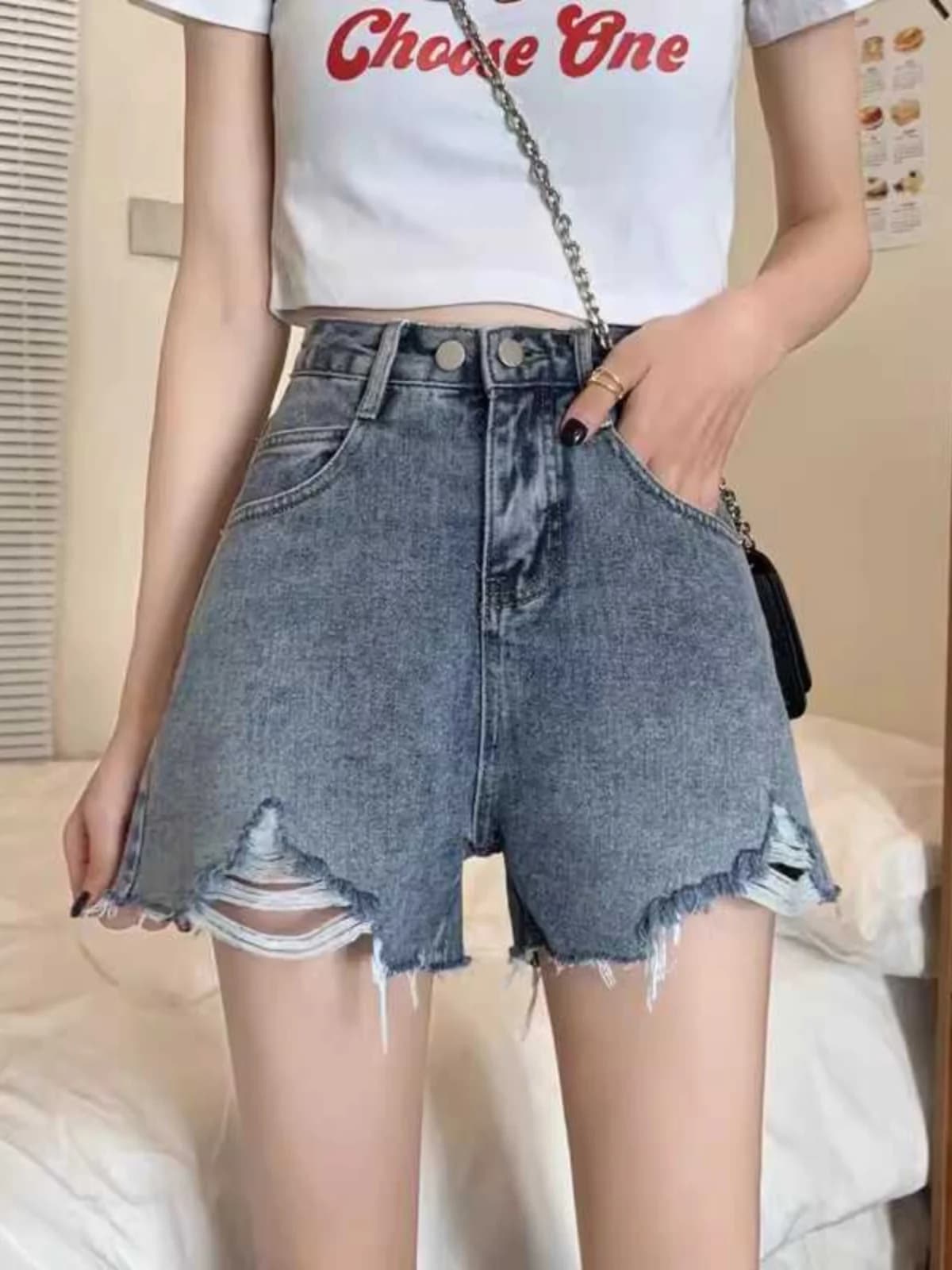 High Waist A-Line Short Shorts Women's Summer Denim Frayed Hem Wide Leg Super Short Hot Pants plus Size Slimming Jeans Shorts