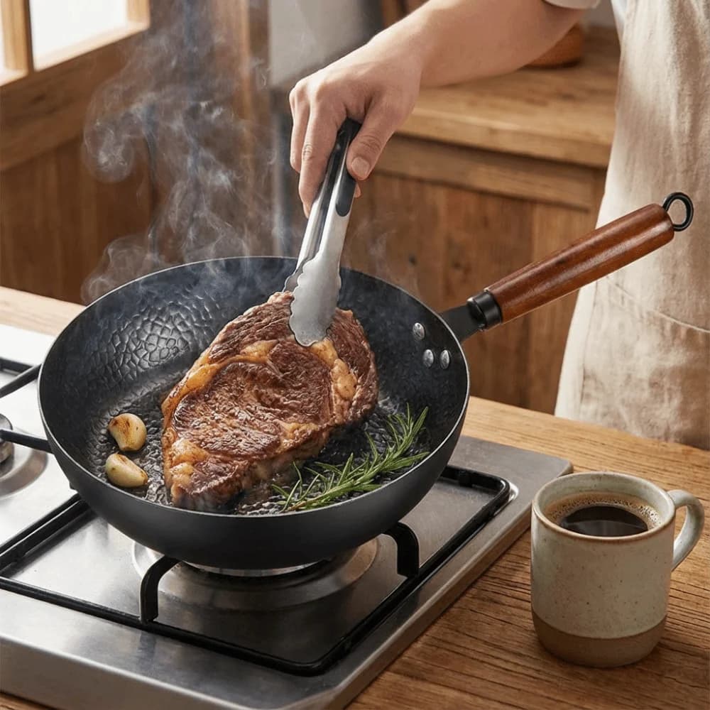 Anti-adhesive Durable Hand Grilled Kitchen Wheat Kitchen Tools Wok in Non-coated Iron