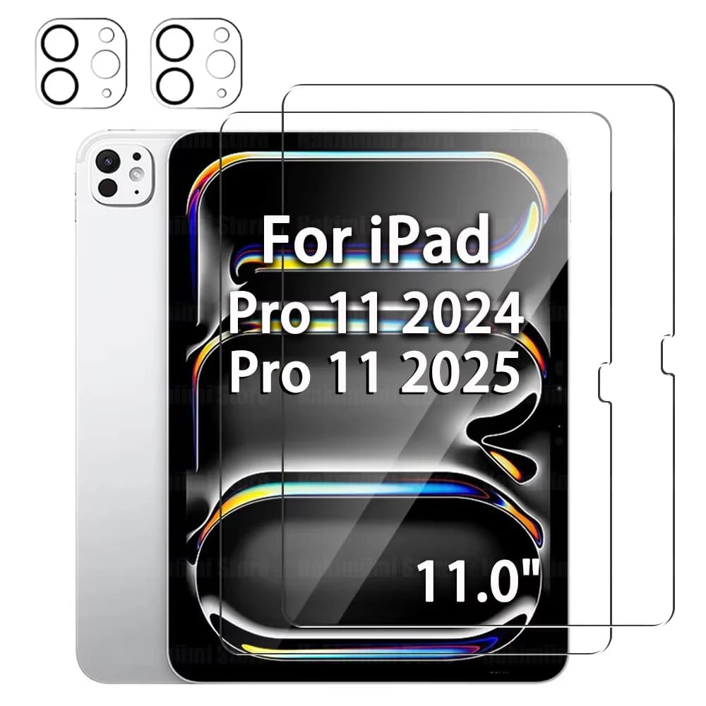 Screen Protector for iPad Pro 11 inch 2025 2024 (M5 / M4) Tempered Glass Film and Camera Lens Protector 9H hardness Anti Scratch