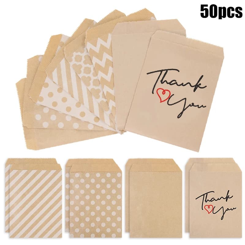 25/50pcs 13x18cm Sacchetti di biscotti di caramelle di carta Kraft Bomboniere di nozze Grazie sacchetto di imballaggio regalo per gli ospiti Festa di compleanno Decor Supplies