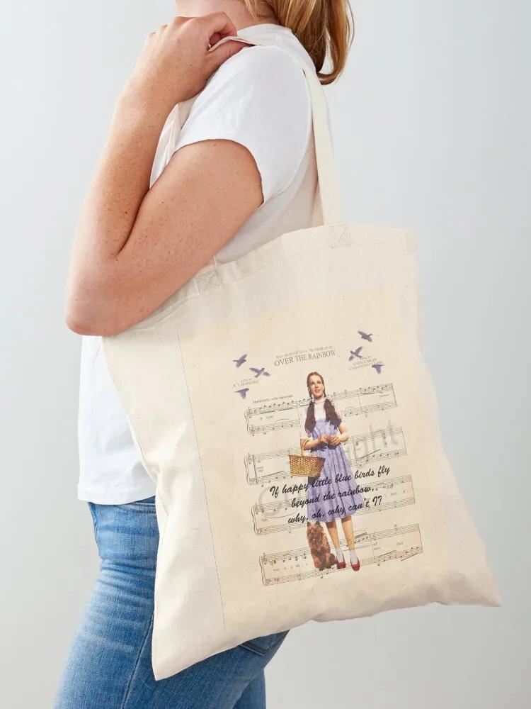 Borsa tote in tela con stampa di musica a notazione musicale 'Over the Rainbow', arte digitale modificata, stampa 'Mysticladyart Dorothy Shoes Red Mask'