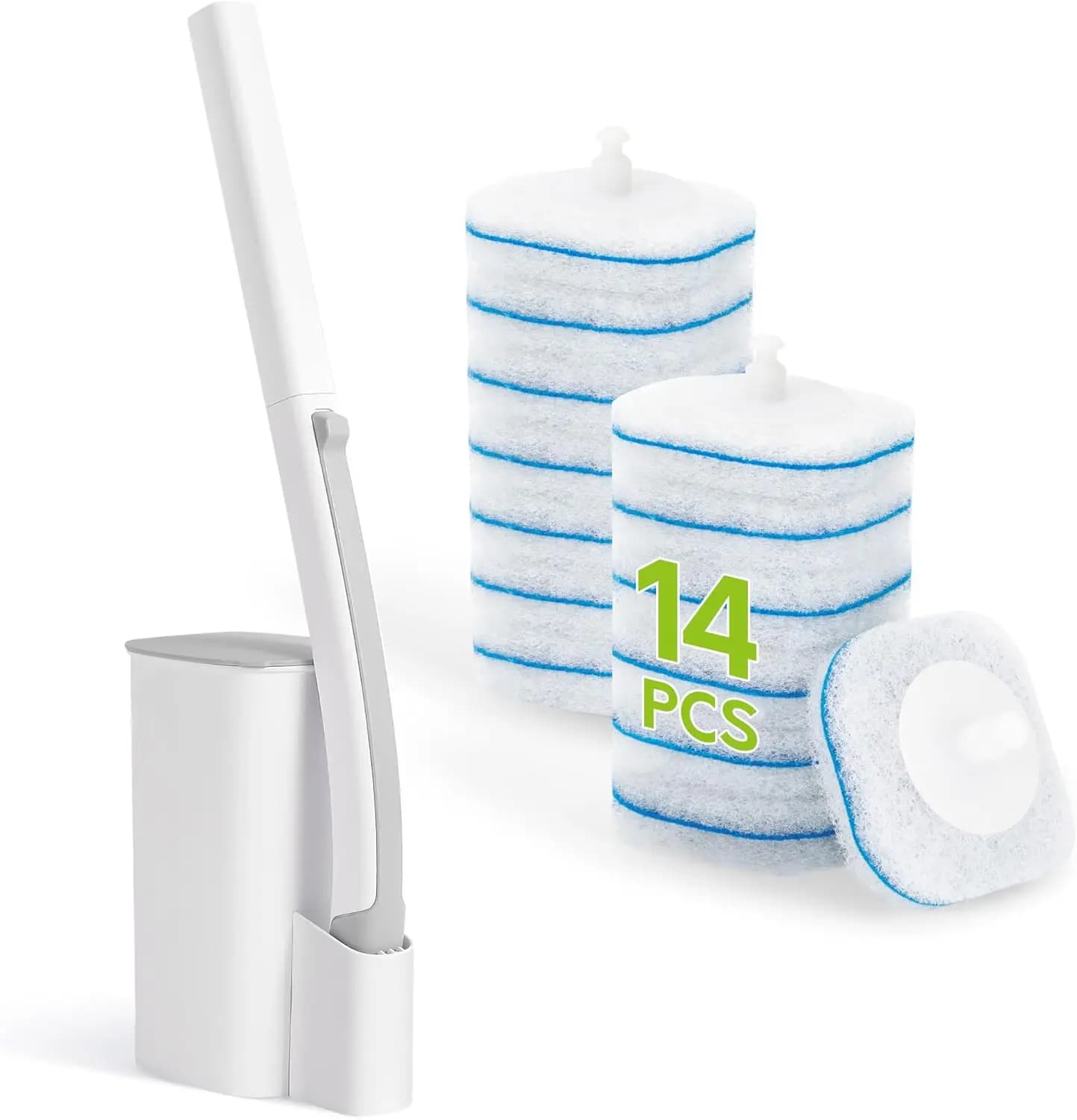 Disposable Toilet Brush Set with 14 Refills, Wand and Holder, Bathroom Cleaning Kit