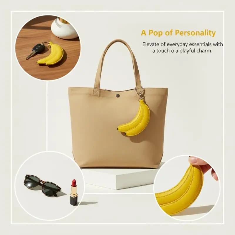 Cute PU Leather Banana Pendant With Key Rings Leather Cords For Bag Decoration Phone Lanyard Gift For Women/Kids/Bag Accessory