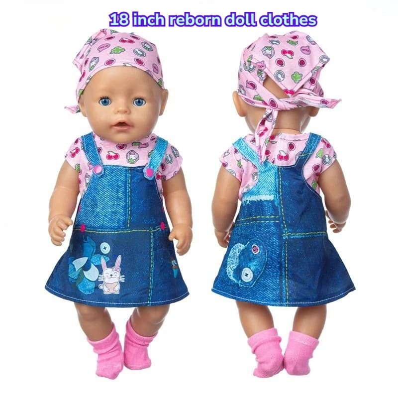 18 Inch Reborn Doll Clothes Set, Cute Denim Dress for Cartoon Shaped Dolls, Pajamas, Kids Sleeping Bag, Clothing Accessories, Gifts, Toys