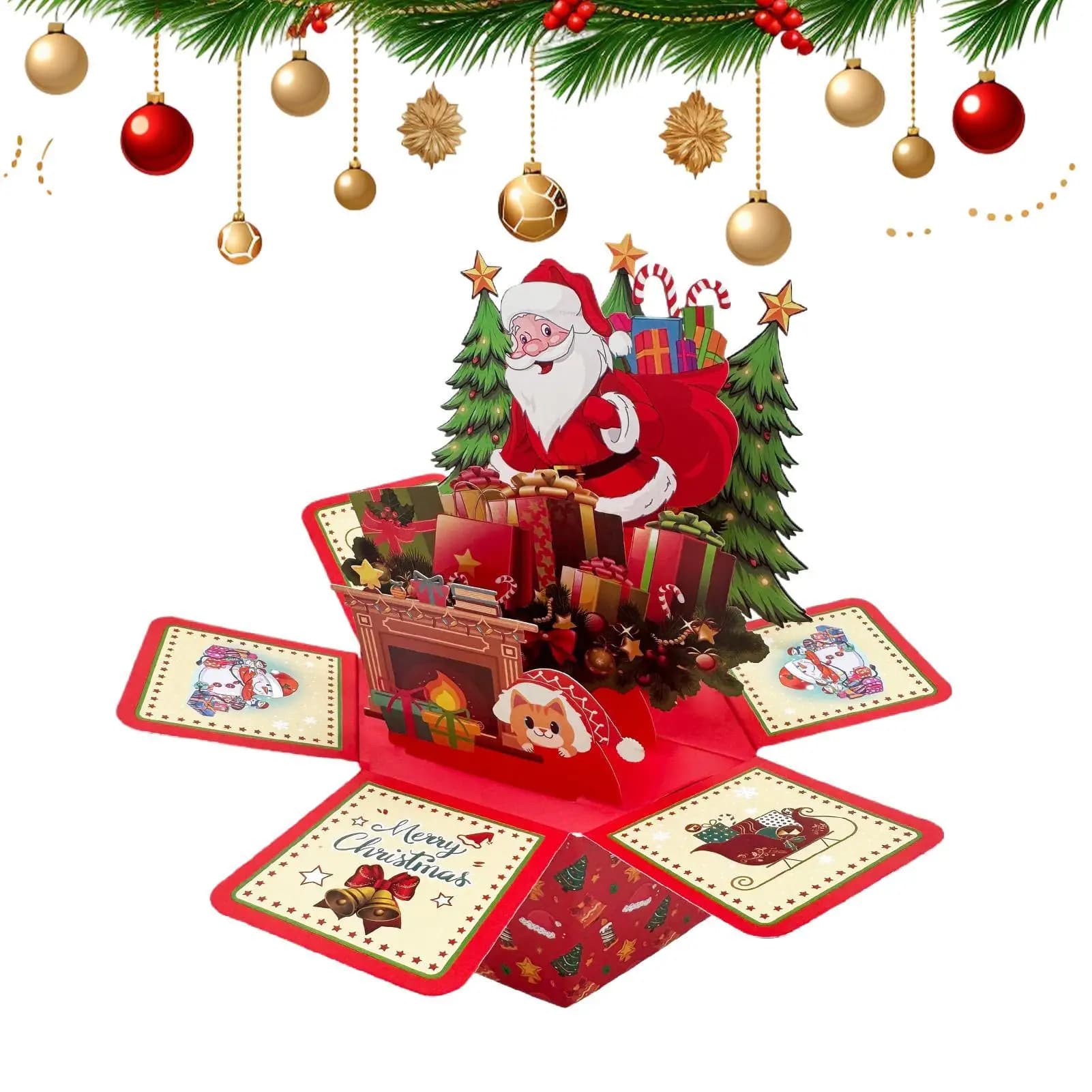 Biglietti di Natale 3D Biglietti d'auguri festivi pop-up di Babbo Natale Ornamento natalizio esagonale con buste Note adesive per il tavolo da pranzo