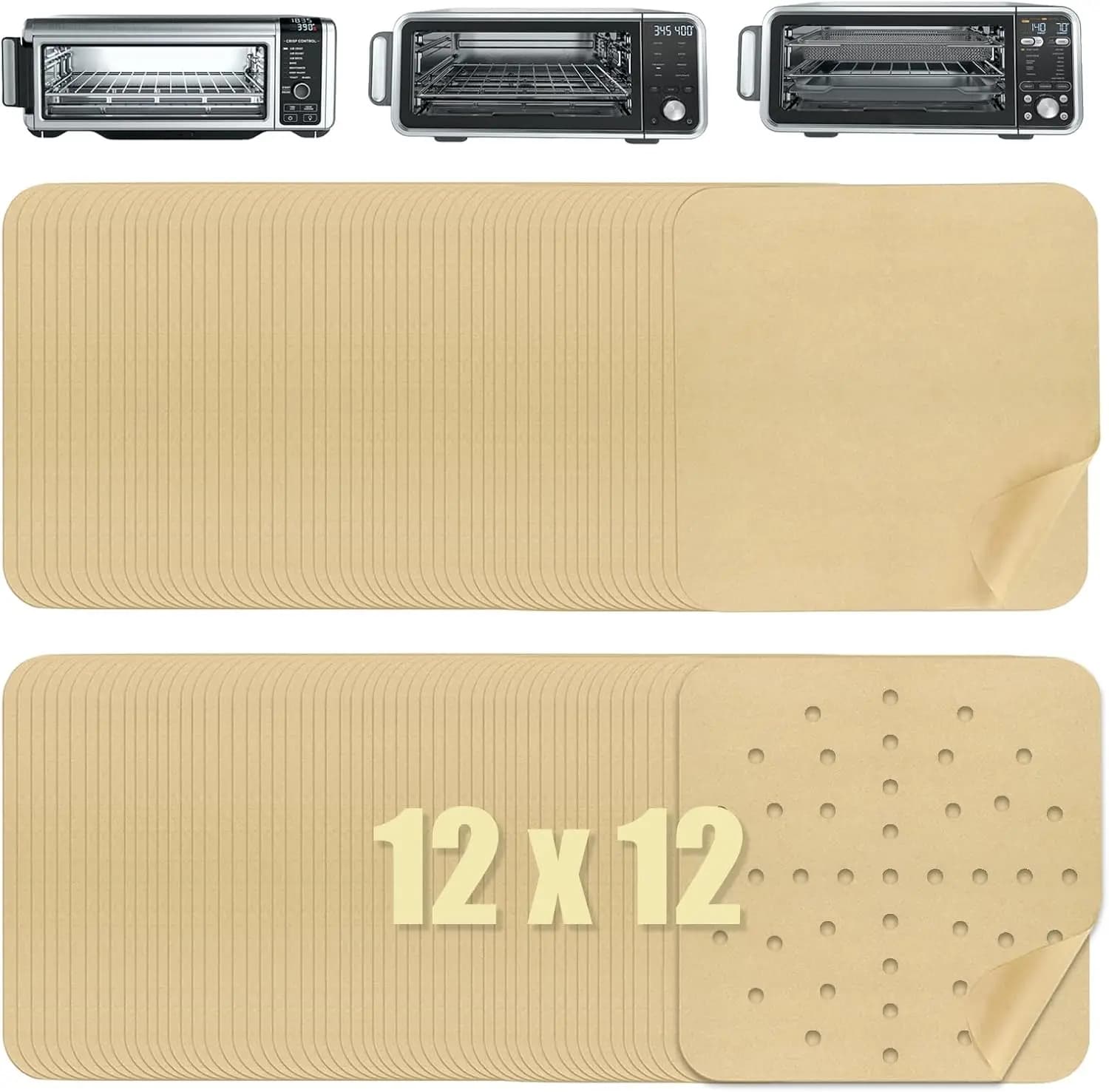 Carta da Forno per Friggitrice ad Aria 12x12 Pollici, 130 Pezzi, Combo Perforata e Non Perforata, Fogli Quadrati Monouso per Cottura