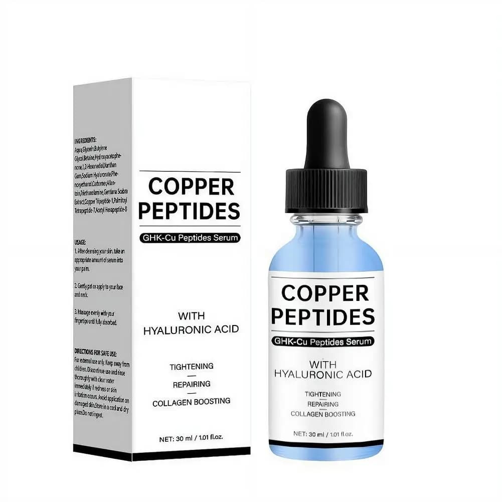 Siero Viso GHK-Cu con Peptidi di Rame e Acido Ialuronico 30ml per Rassodamento della Pelle, Riparazione e Stimolazione del Collagene per Cura Quotidiana della Pelle