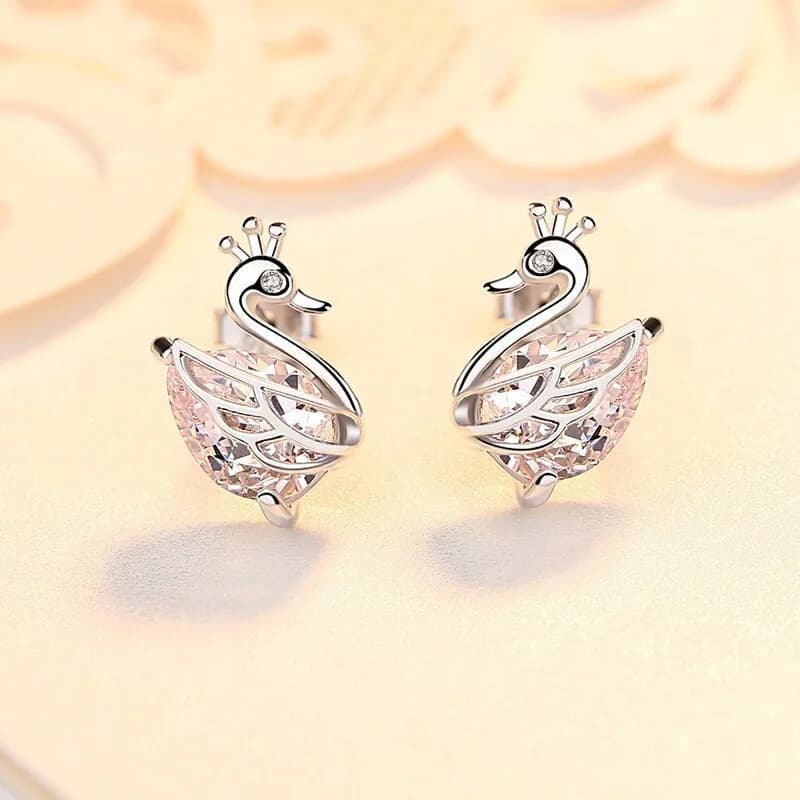 Orecchini a bottone in argento sterling 925 stile cigno a forma di corona squisita ed elegante alla moda Orecchini versione coreana per le donne